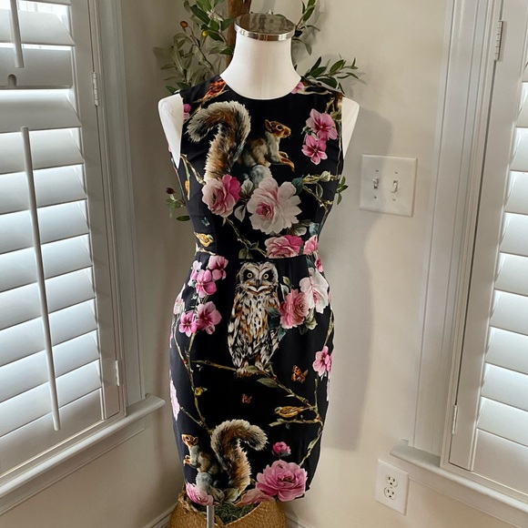 Dolce & Gabbana Enchanted Forest Print Crepe Fitted Dress 38 - Picture 3 of 13